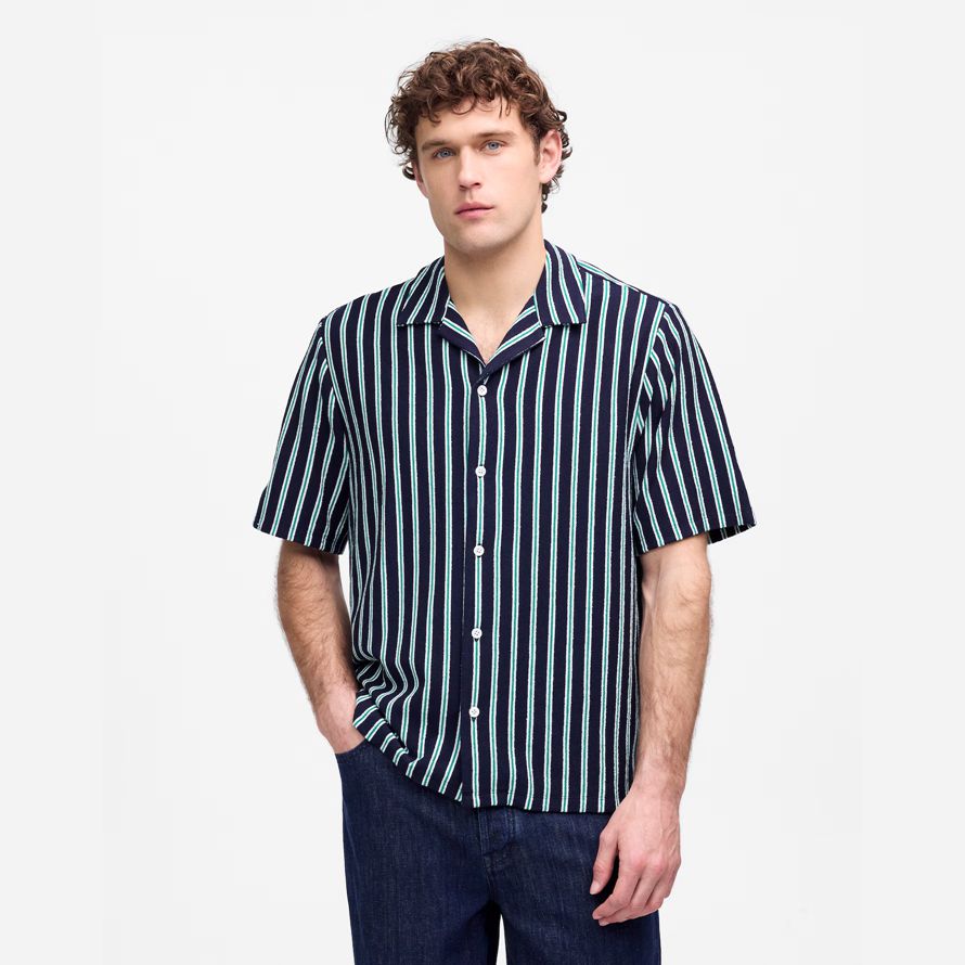 madewell the textured knit camp-collar mens shirts navy green