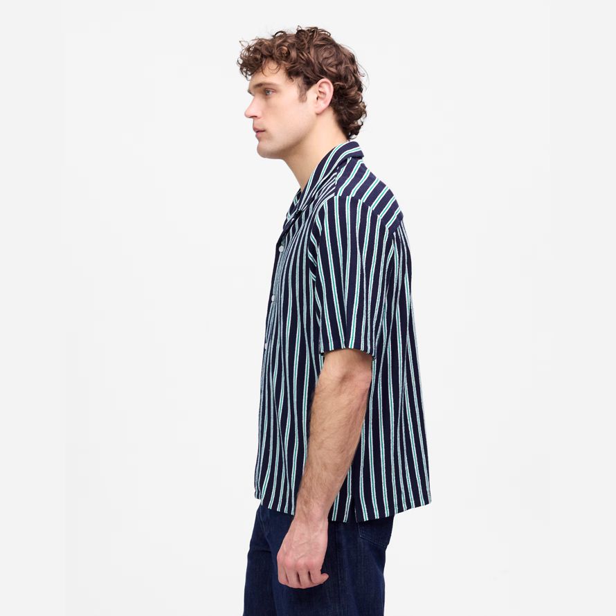 madewell the textured knit camp-collar mens shirts navy green