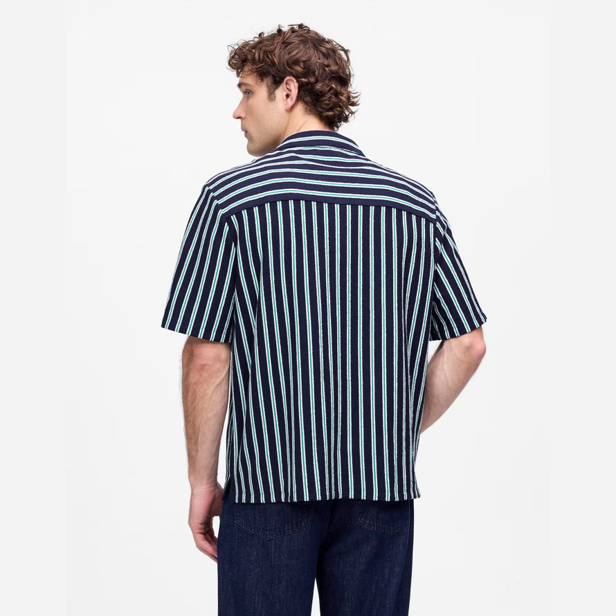 madewell the textured knit camp-collar mens shirts navy green
