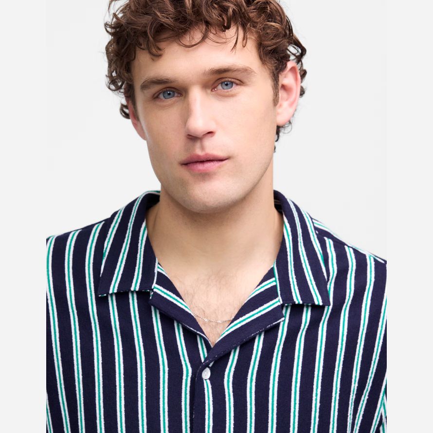 madewell the textured knit camp-collar mens shirts navy green