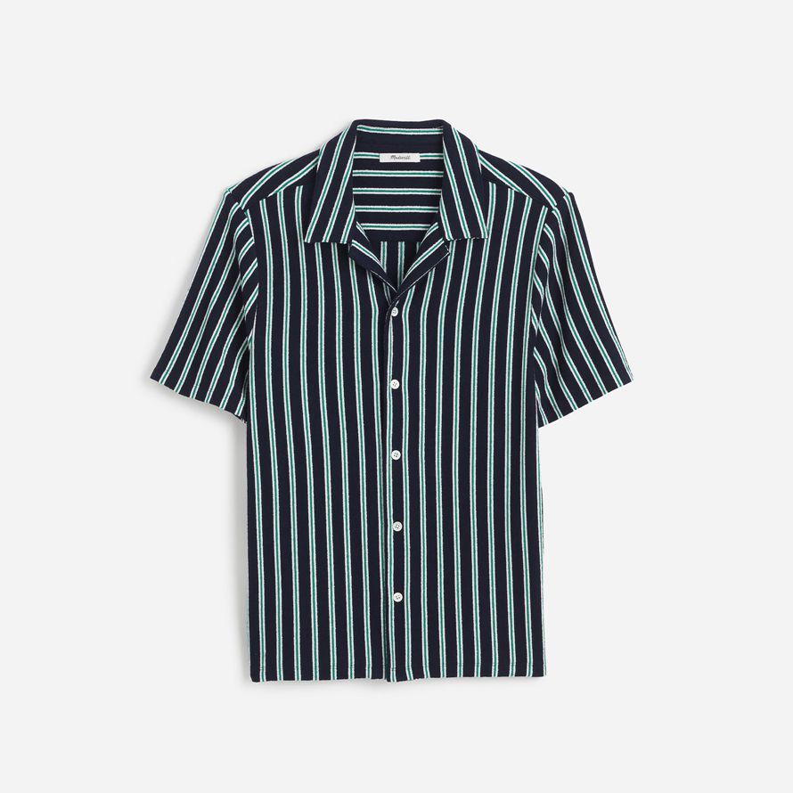 madewell the textured knit camp-collar mens shirts navy green