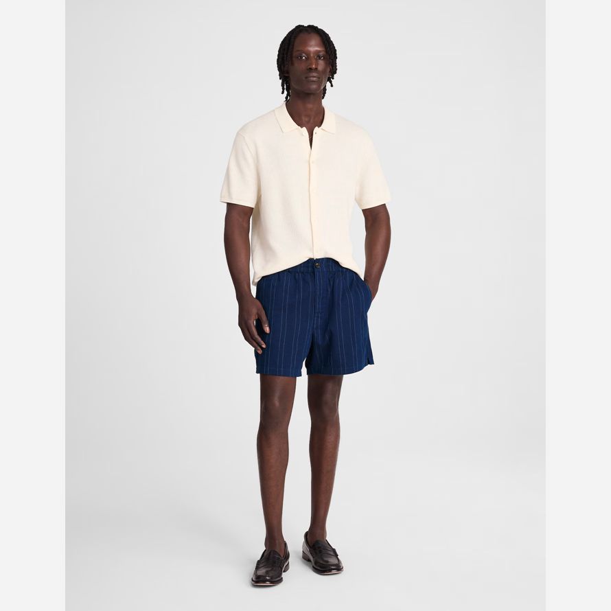 mens madewell everywear dyed stripe shorts dark blue