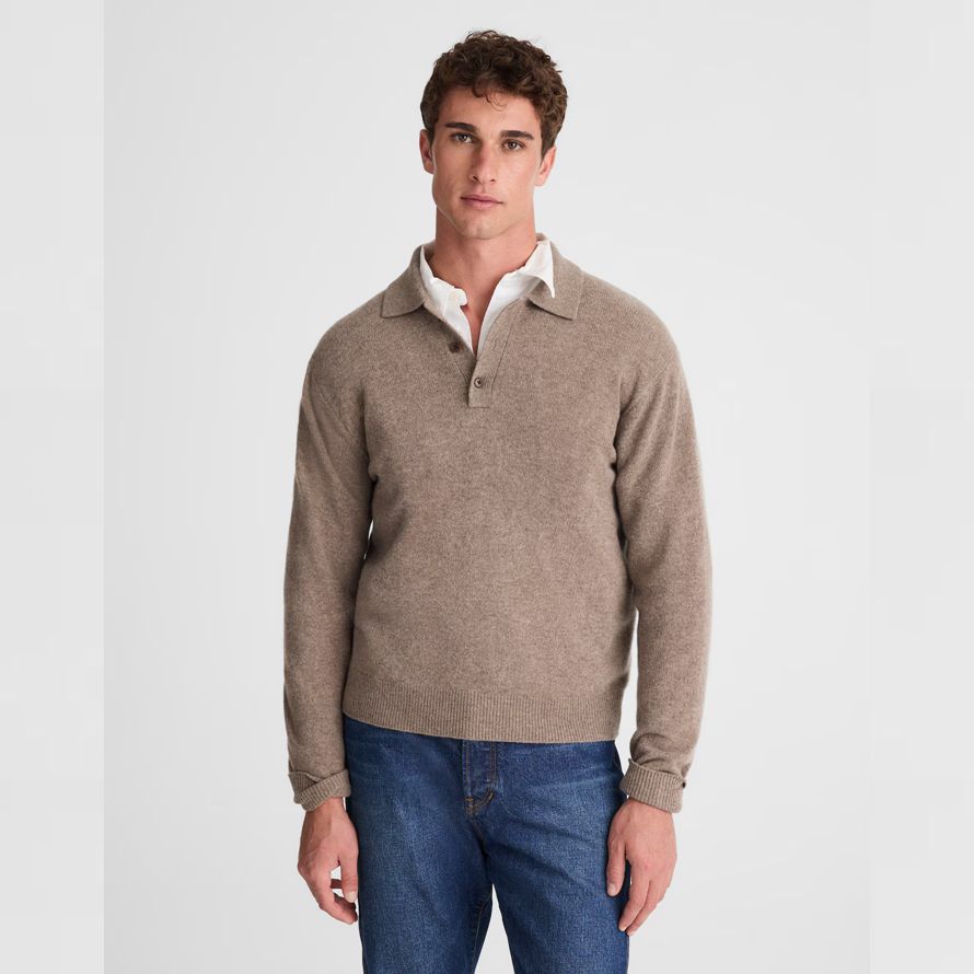 beige madewell heritage merino wool polo mens sweater