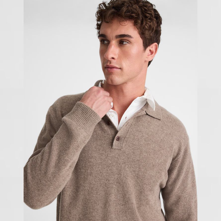 beige madewell heritage merino wool polo mens sweater