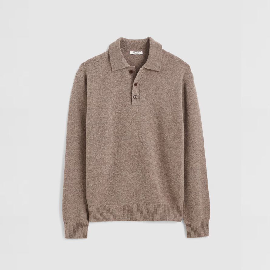 beige madewell heritage merino wool polo mens sweater