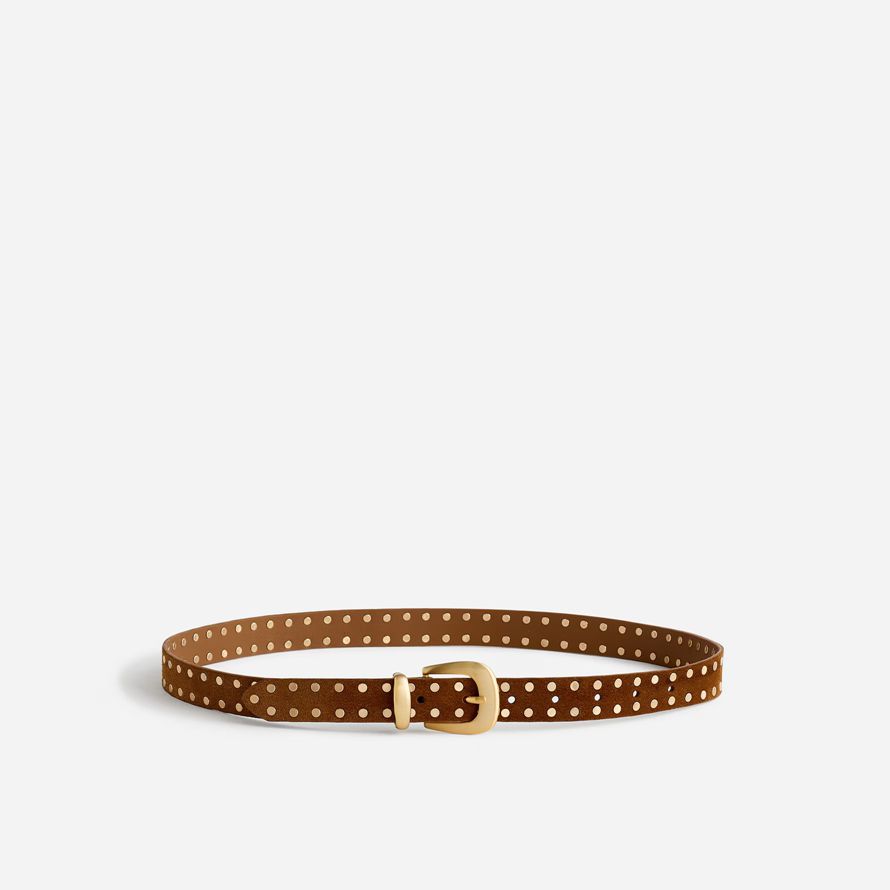 womens madewell flat studded western belt brown