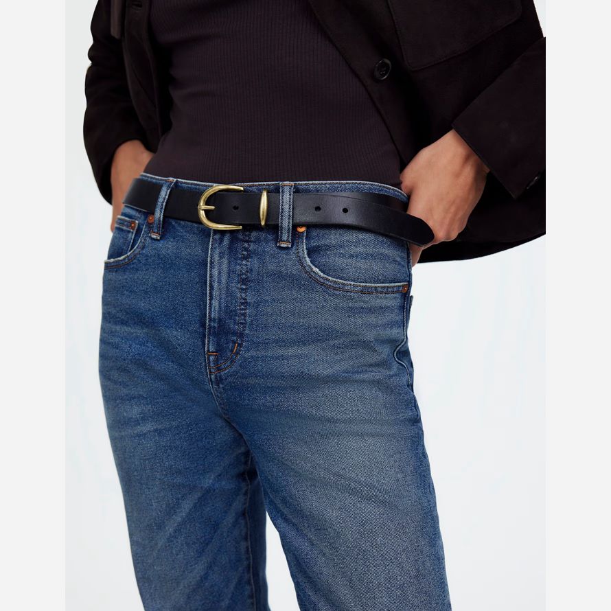 womens madewell classic leather belt black