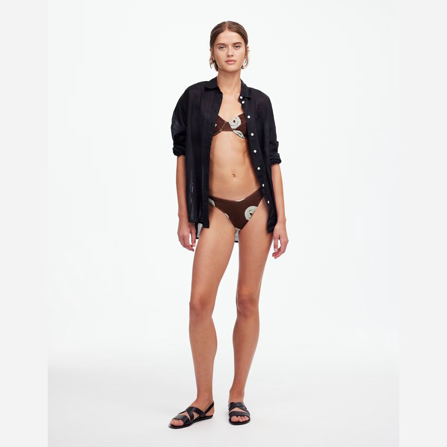 madewell zulu zephyr cocoa swirl textured womens bikini bottom chocolate white