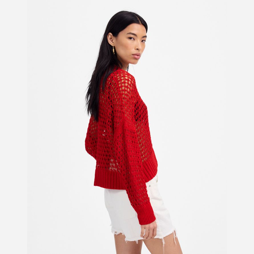 madewell open-stitch v-neck womens cardigan red