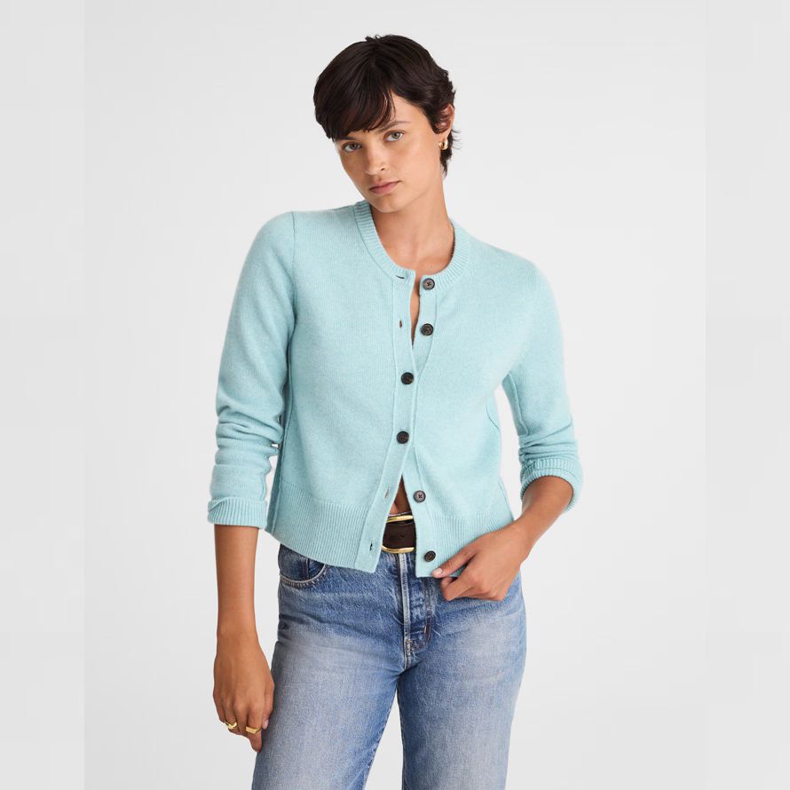 madewell cashmere button-front womens cardigan light blue