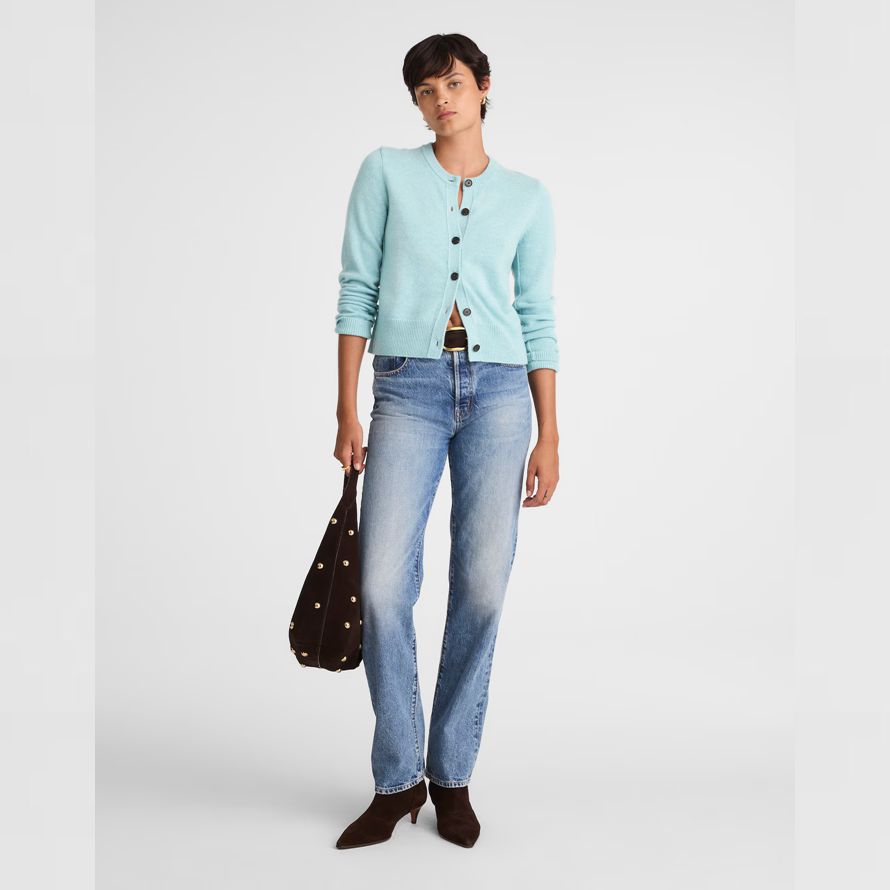 madewell cashmere button-front womens cardigan light blue