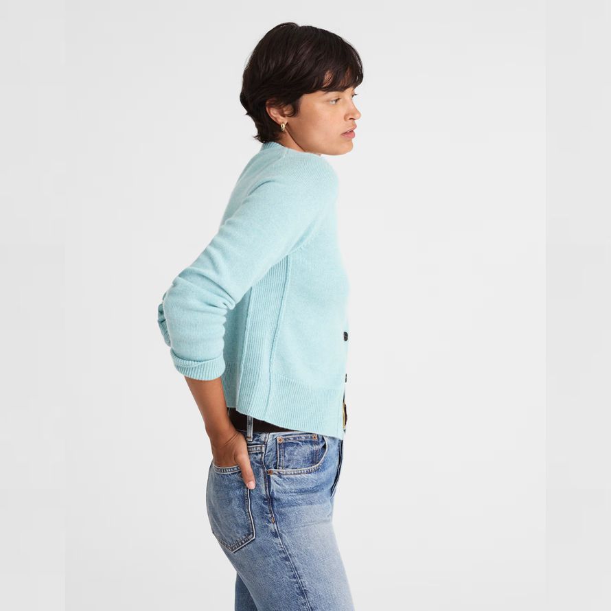 madewell cashmere button-front womens cardigan light blue
