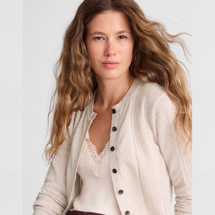 beige madewell the signature knit pointelle womens cardigan