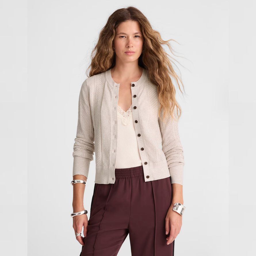 beige madewell the signature knit pointelle womens cardigan