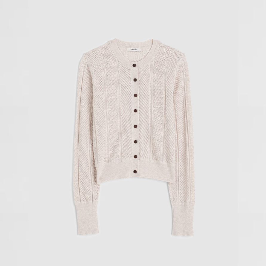 beige madewell the signature knit pointelle womens cardigan