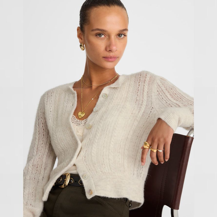 madewell pointelle-stitch alpaca blend womens cardigan light cream