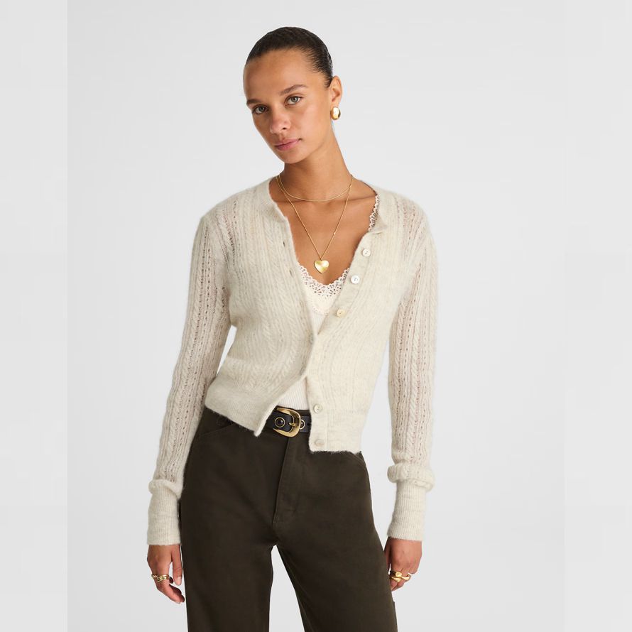 madewell pointelle-stitch alpaca blend womens cardigan light cream
