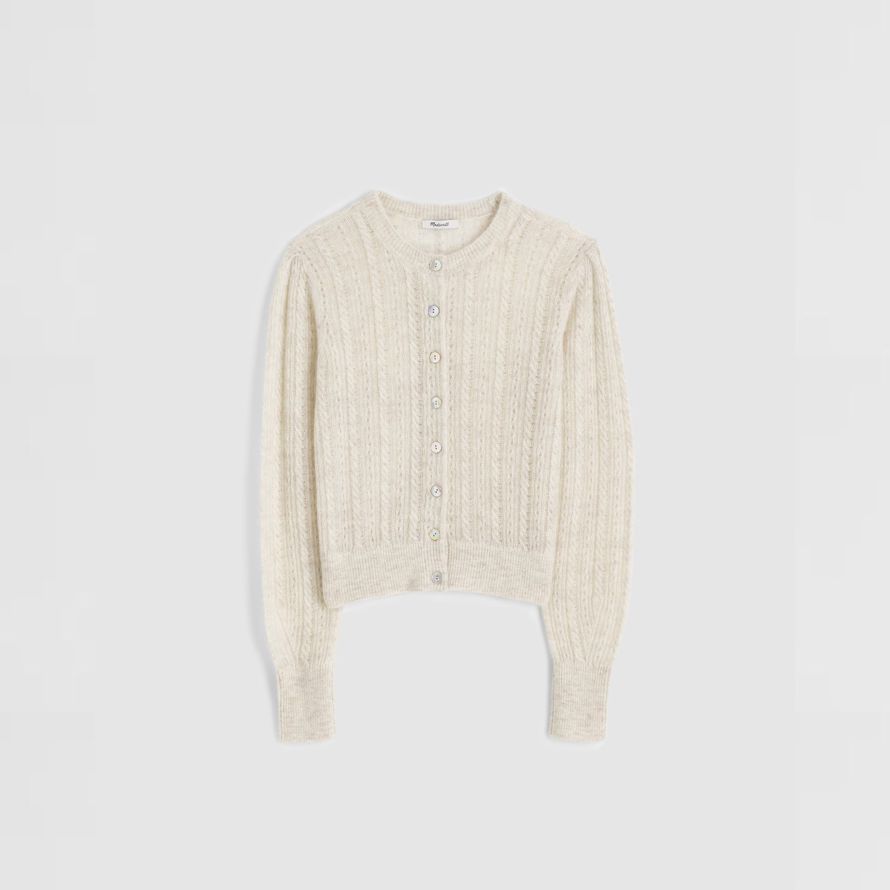 madewell pointelle-stitch alpaca blend womens cardigan light cream