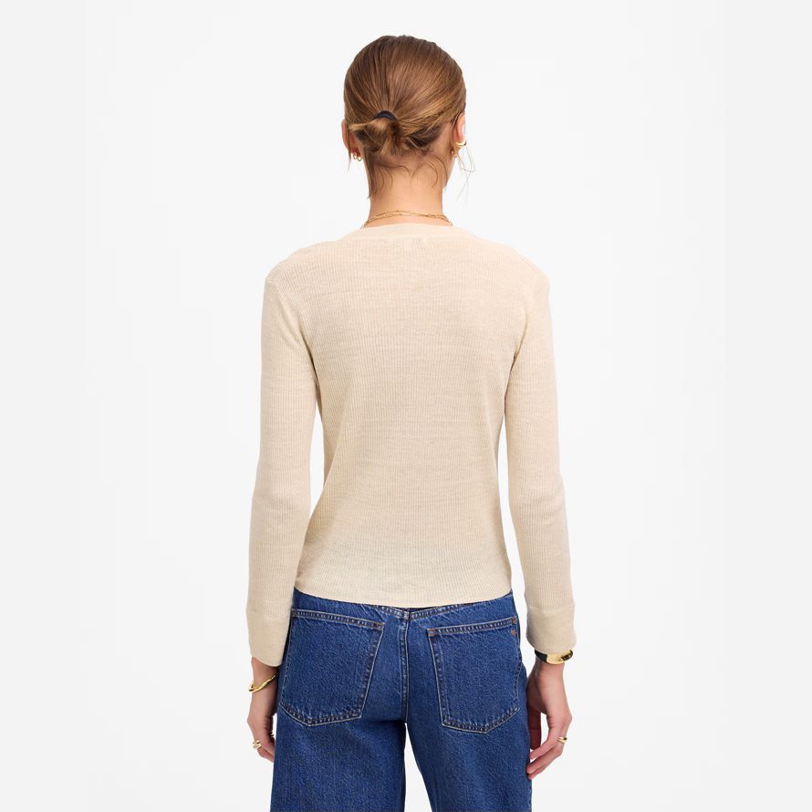 cream madewell linen-blend crewneck womens cardigan