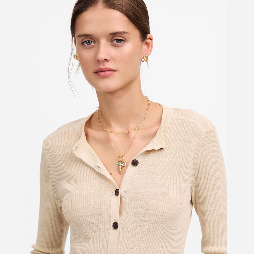 cream madewell linen-blend crewneck womens cardigan