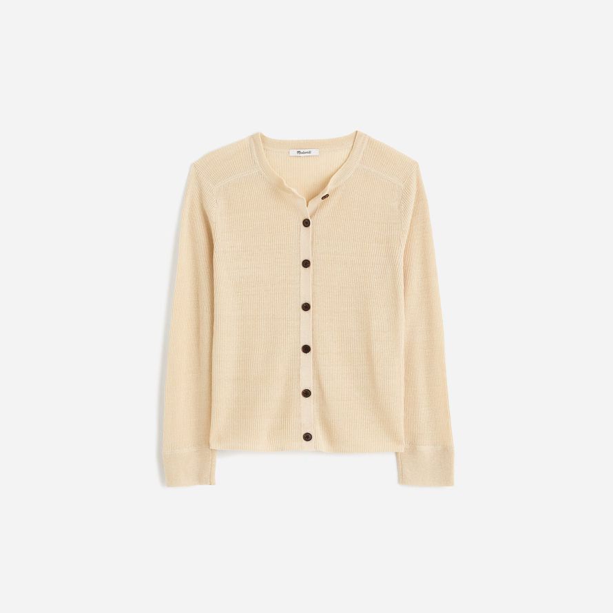 cream madewell linen-blend crewneck womens cardigan