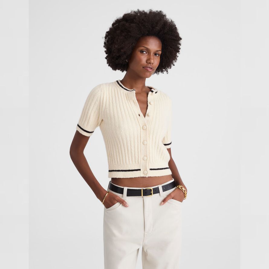 madewell short puff-sleeve womens cardigan cream