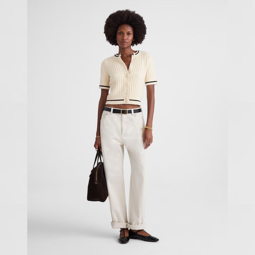 madewell short puff-sleeve womens cardigan cream