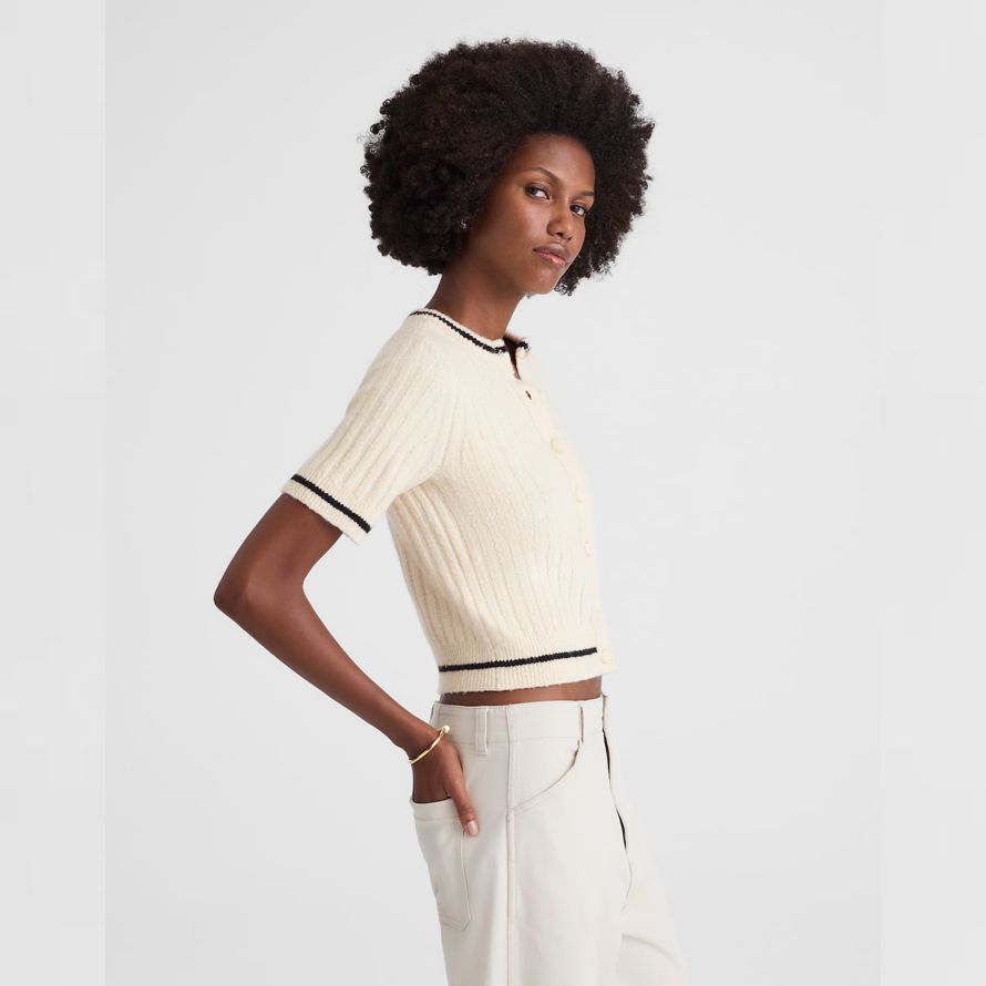 madewell short puff-sleeve womens cardigan cream
