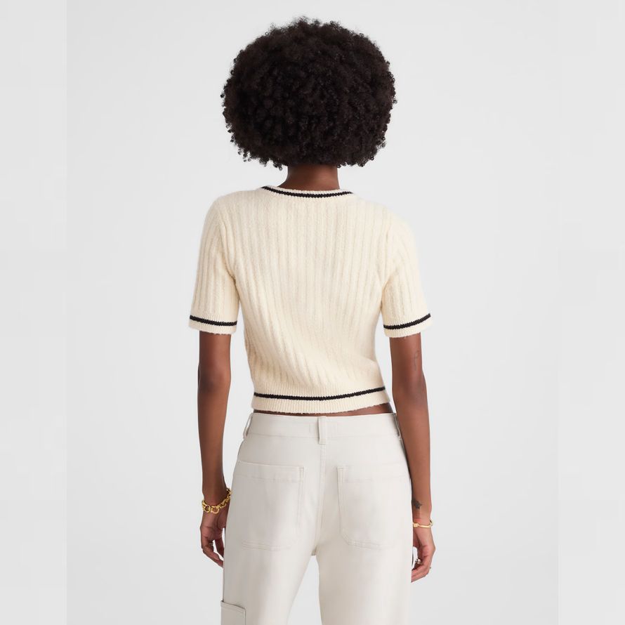 madewell short puff-sleeve womens cardigan cream