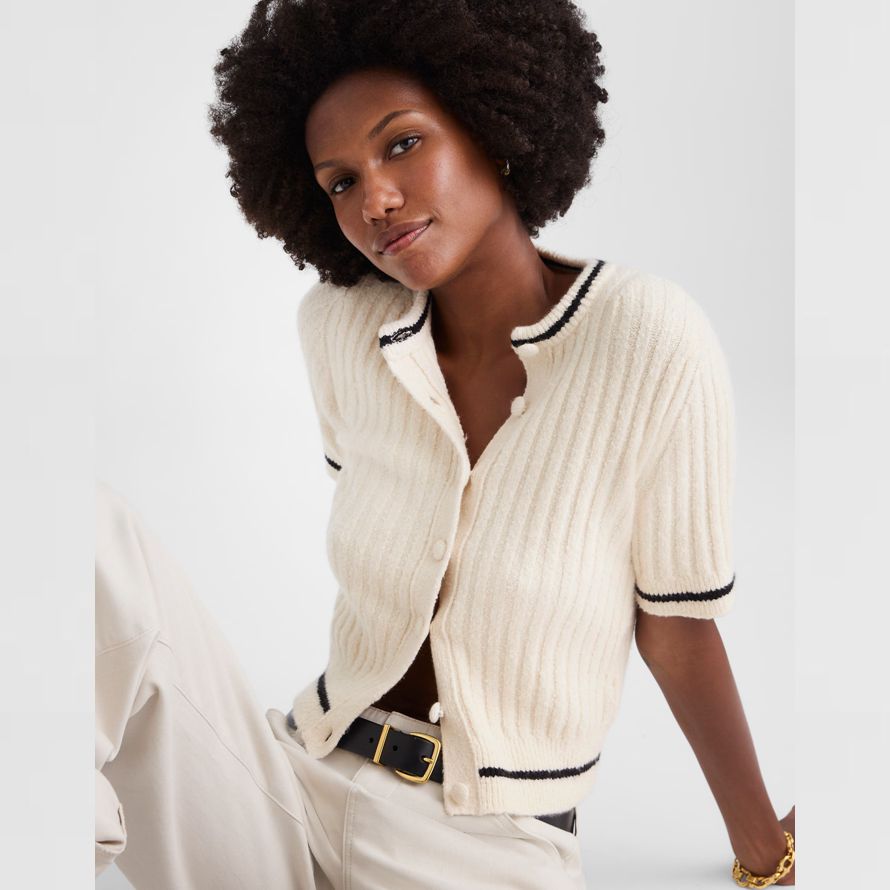 madewell short puff-sleeve womens cardigan cream