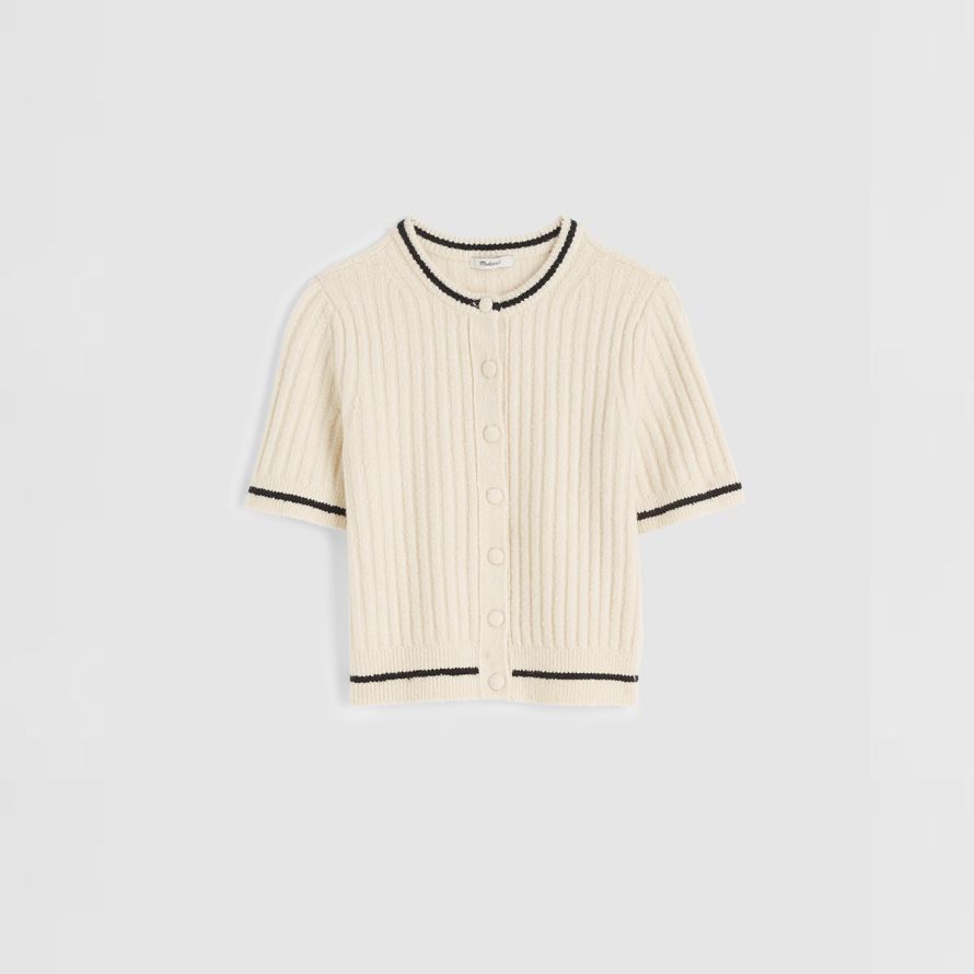 madewell short puff-sleeve womens cardigan cream