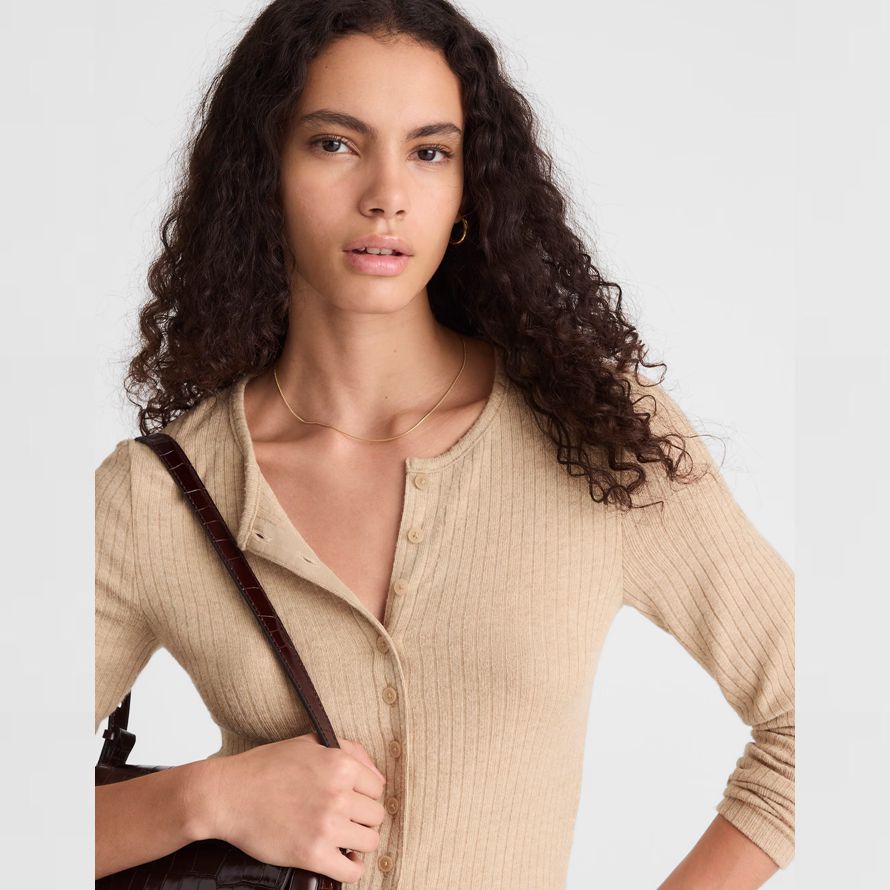 beige madewell textural cutaway crewneck womens cardigan