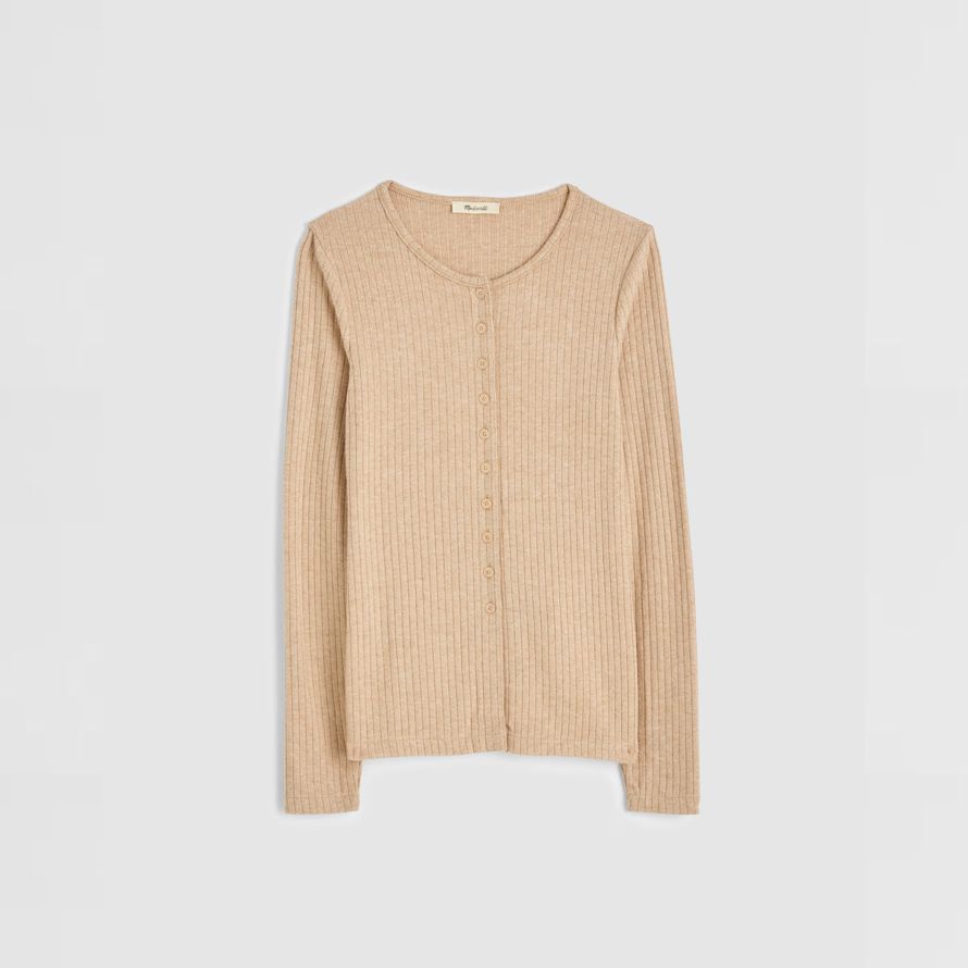 beige madewell textural cutaway crewneck womens cardigan