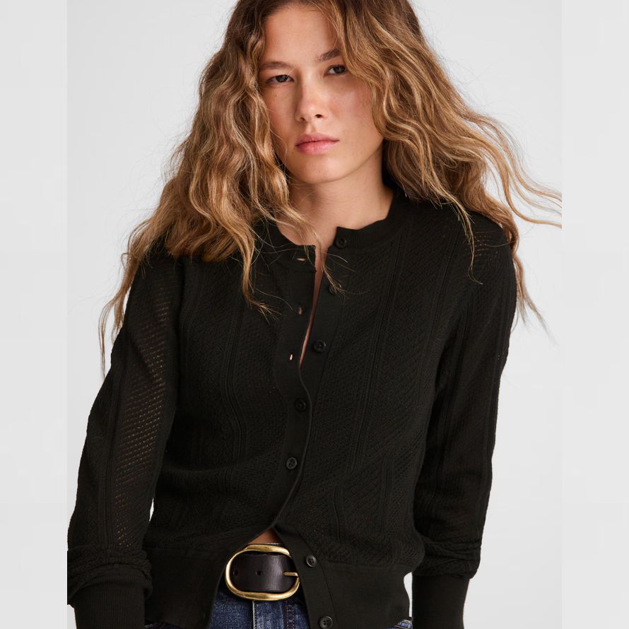 madewell the signature knit pointelle womens cardigan black