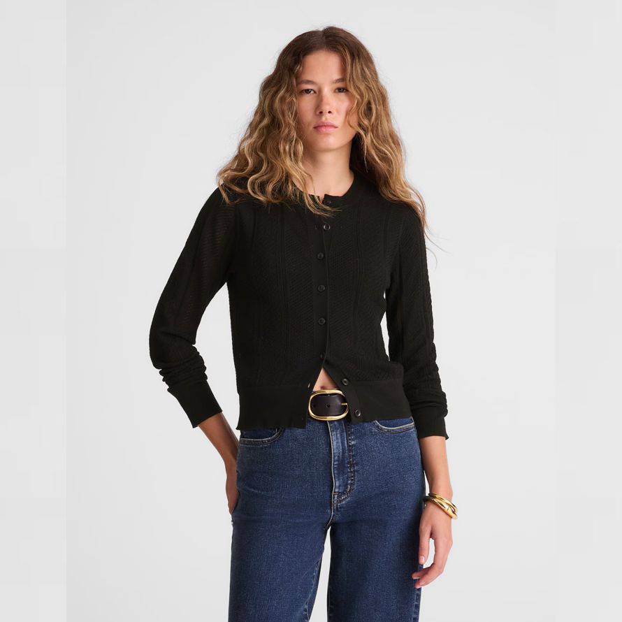 madewell the signature knit pointelle womens cardigan black
