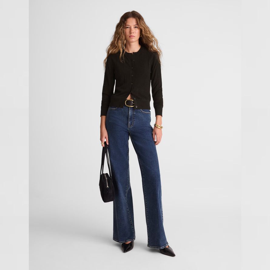 madewell the signature knit pointelle womens cardigan black