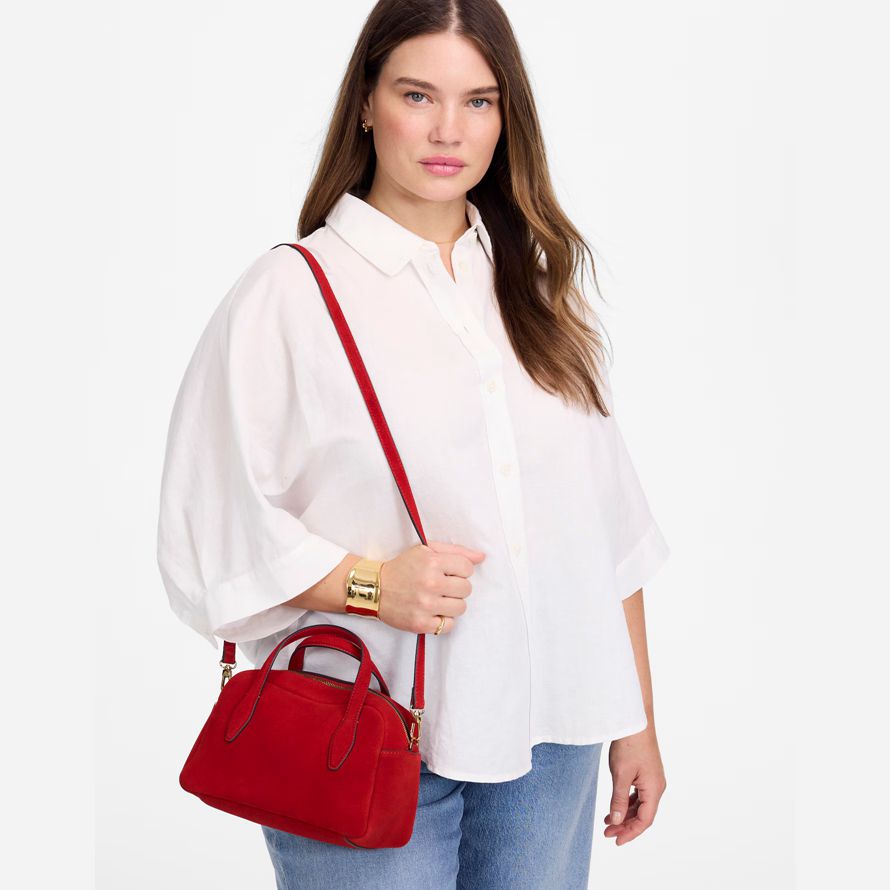 red womens madewell medium suede crossbody bag
