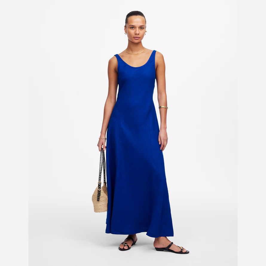 dark blue madewell scoopneck sleeveless midi womens dress