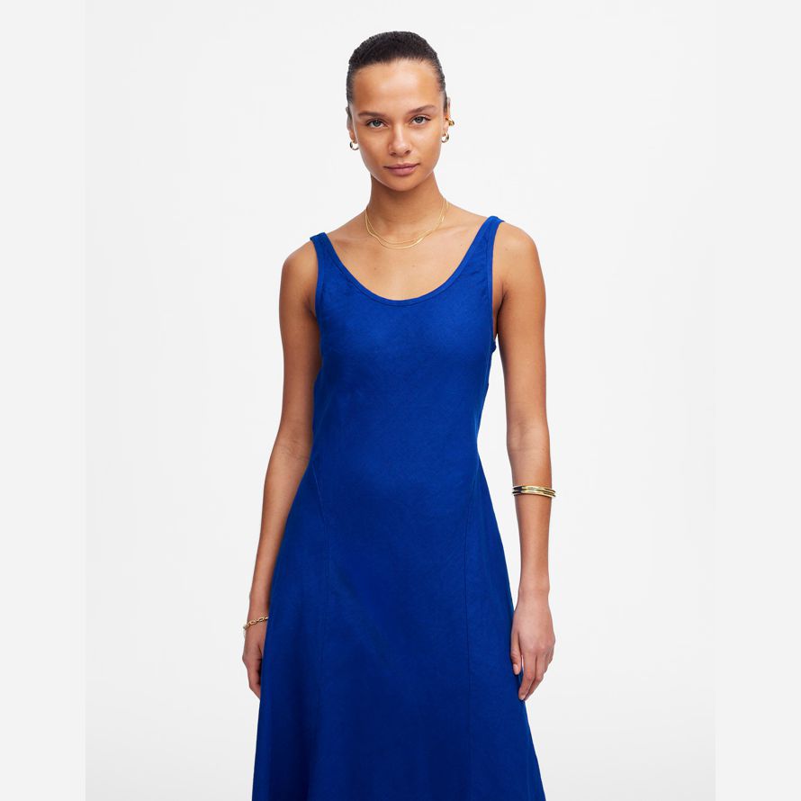 dark blue madewell scoopneck sleeveless midi womens dress