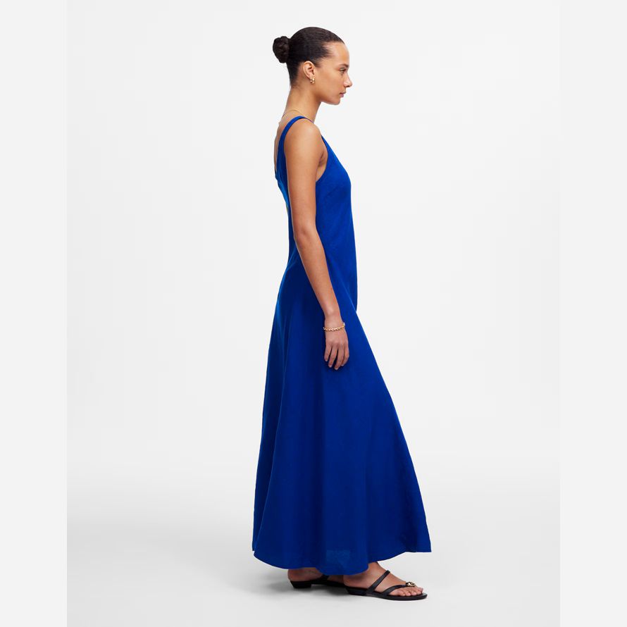 dark blue madewell scoopneck sleeveless midi womens dress