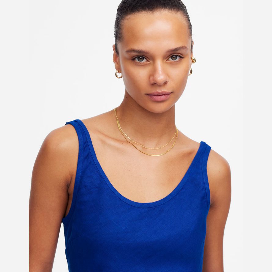 dark blue madewell scoopneck sleeveless midi womens dress