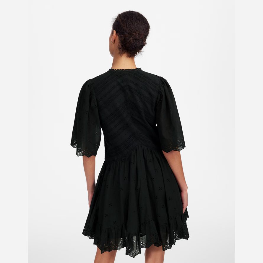 black womens madewell eyelet flutter sleeve mini dress