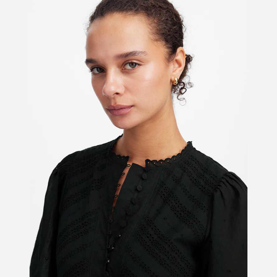 black womens madewell eyelet flutter sleeve mini dress