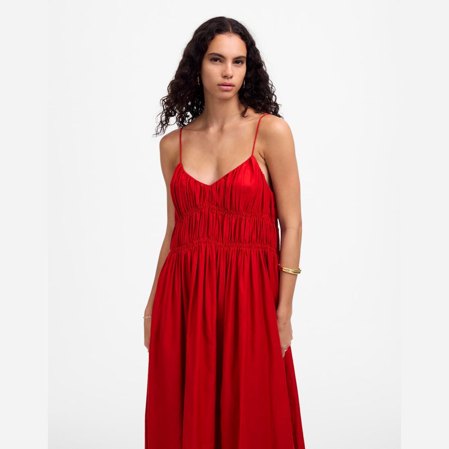 womens madewell textured v-neck midi dress red
