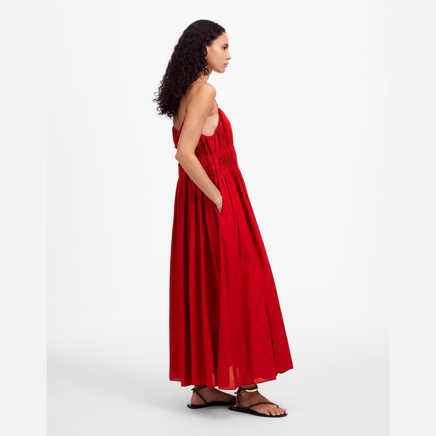 womens madewell textured v-neck midi dress red