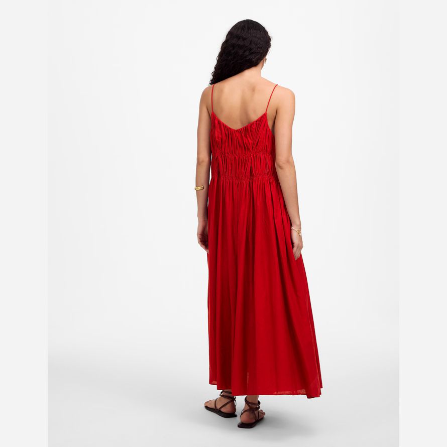 womens madewell textured v-neck midi dress red