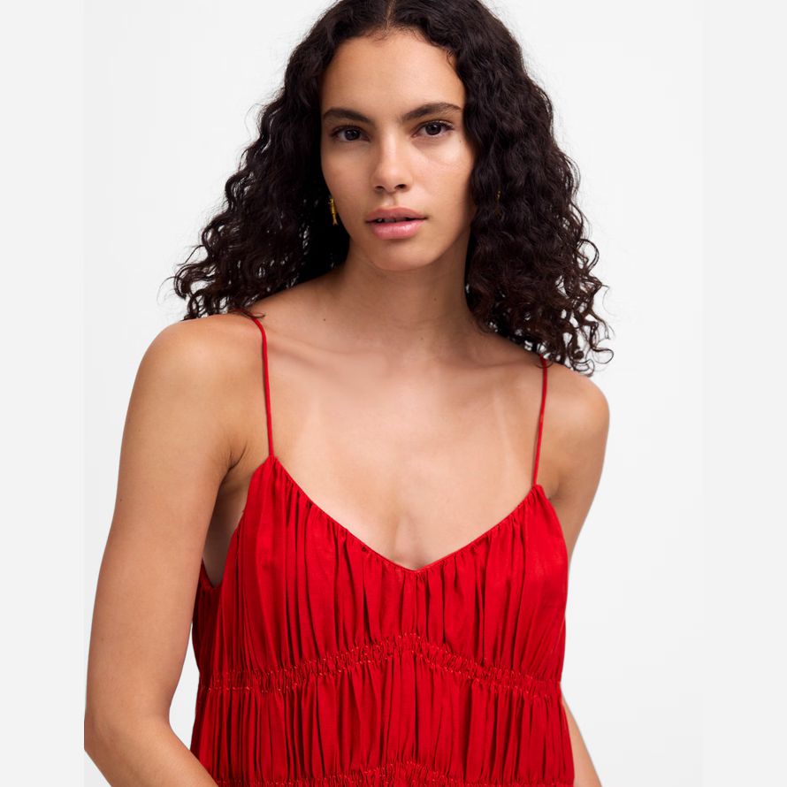 womens madewell textured v-neck midi dress red