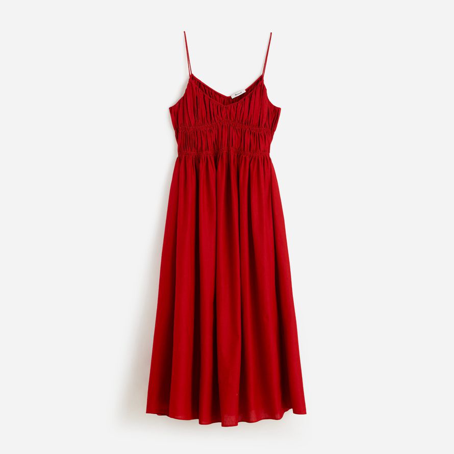 womens madewell textured v-neck midi dress red