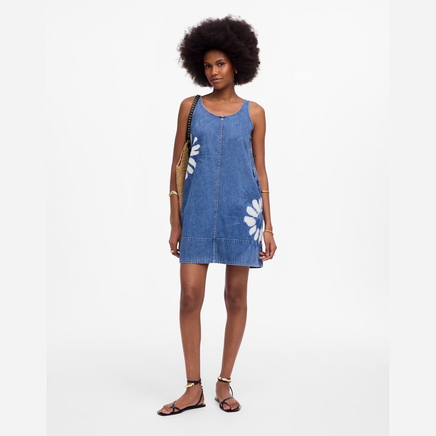 blue white madewell denim scoopneck mini womens dress