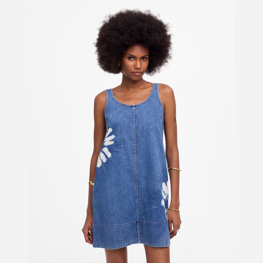 blue white madewell denim scoopneck mini womens dress